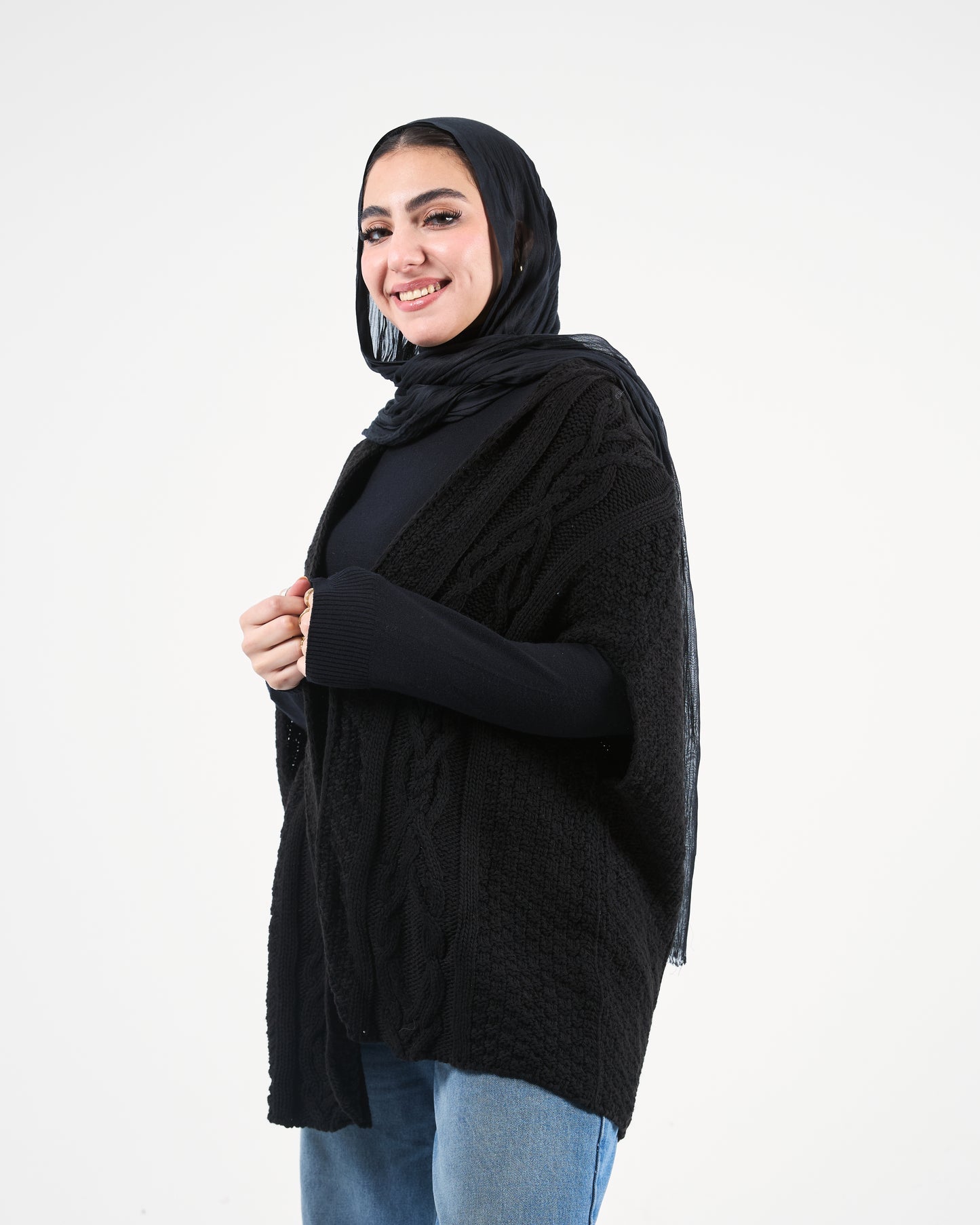 Black Cable-Knit Cardigan