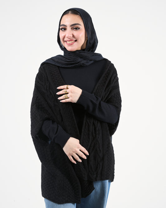 Black Cable-Knit Cardigan