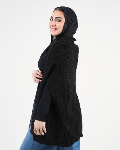 Black Cable-Knit Cardigan