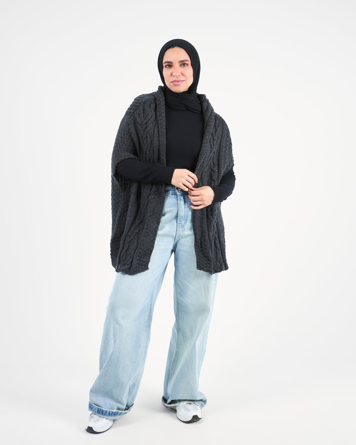 Black Cable-Knit Cardigan