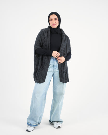 Black Cable-Knit Cardigan
