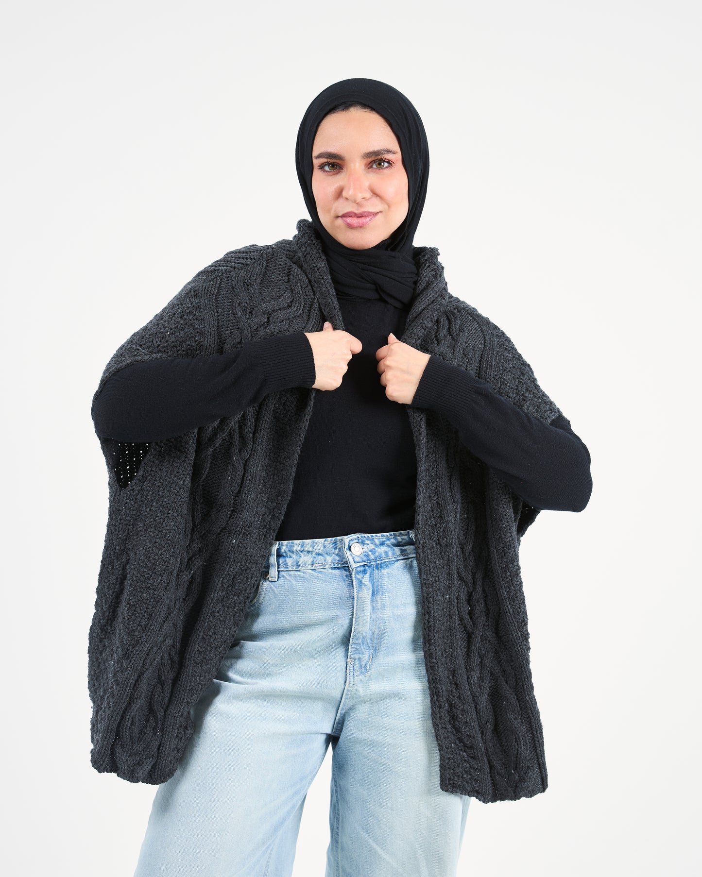 Black Cable-Knit Cardigan