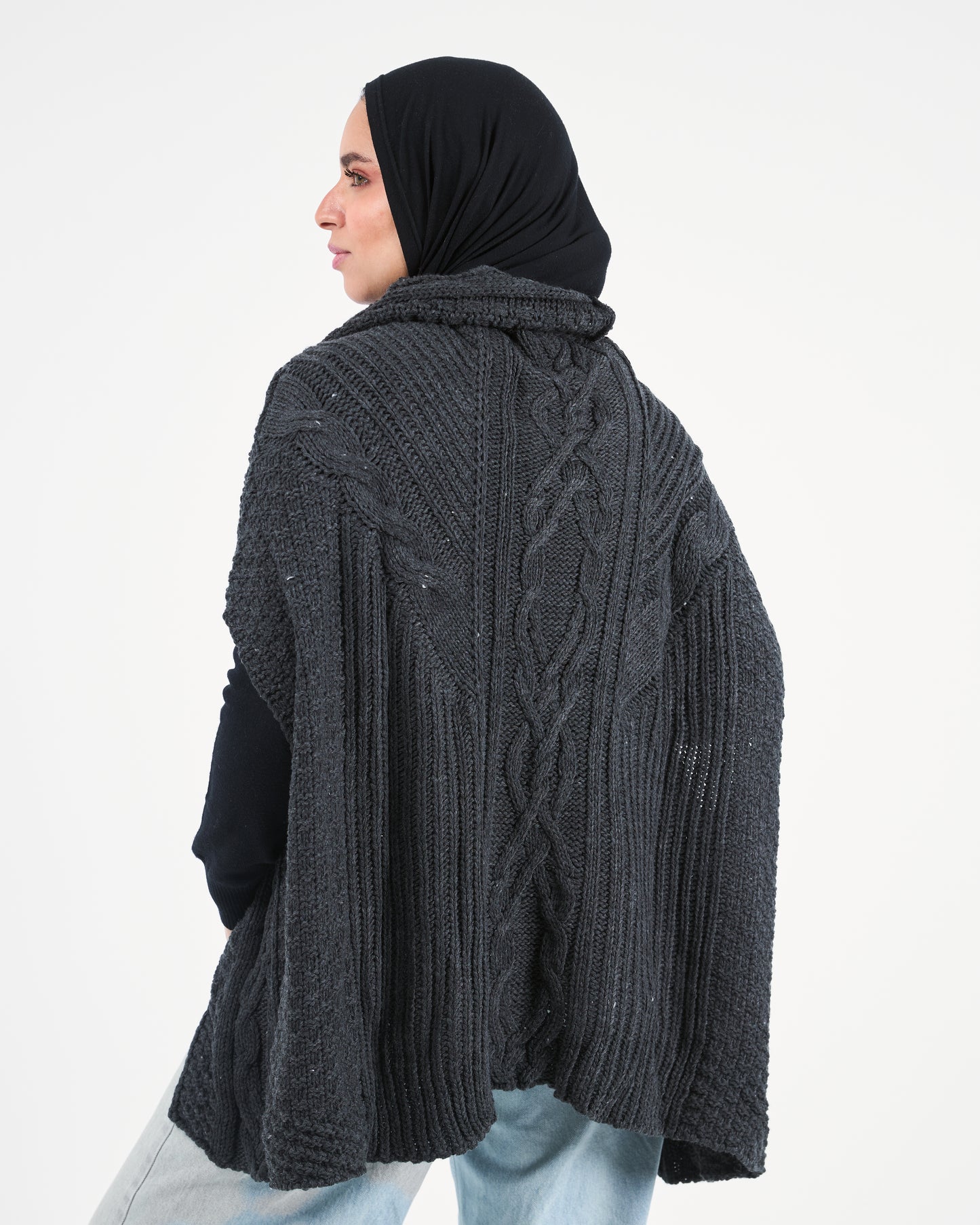 Black Cable-Knit Cardigan