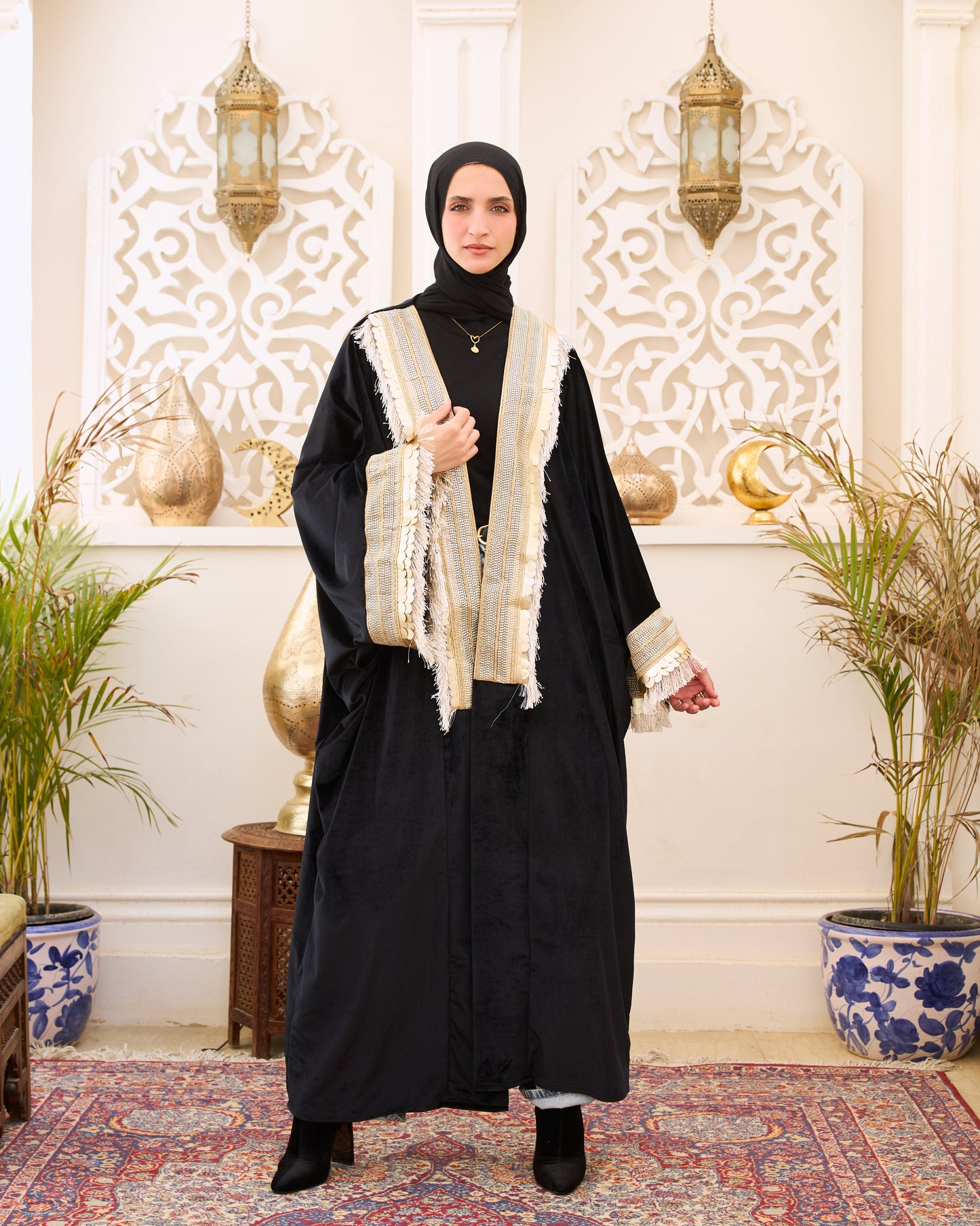 Royal Black Velvet Embellished Kaftan – Ramadan Edition