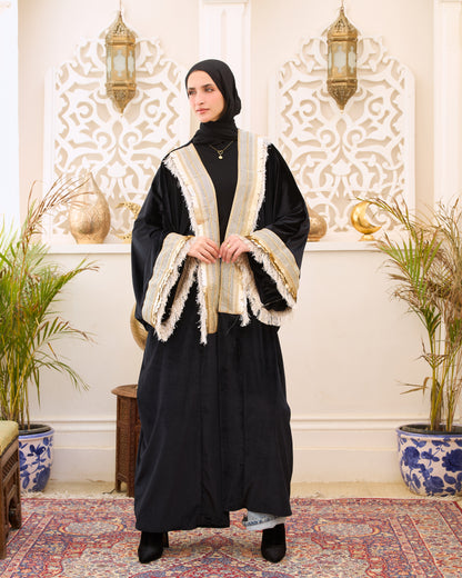 Royal Black Velvet Embellished Kaftan – Ramadan Edition