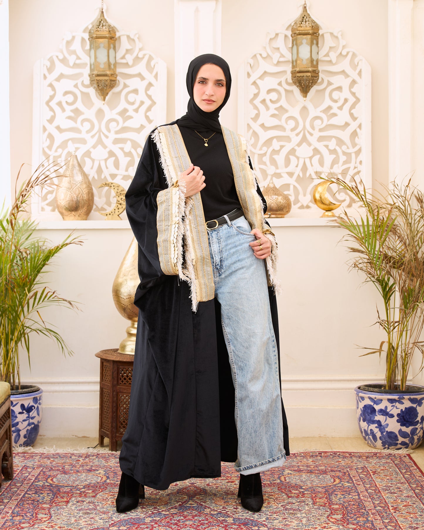 Royal Black Velvet Embellished Kaftan – Ramadan Edition
