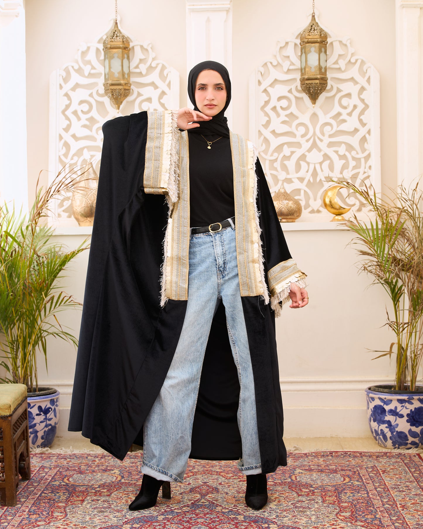 Royal Black Velvet Embellished Kaftan – Ramadan Edition