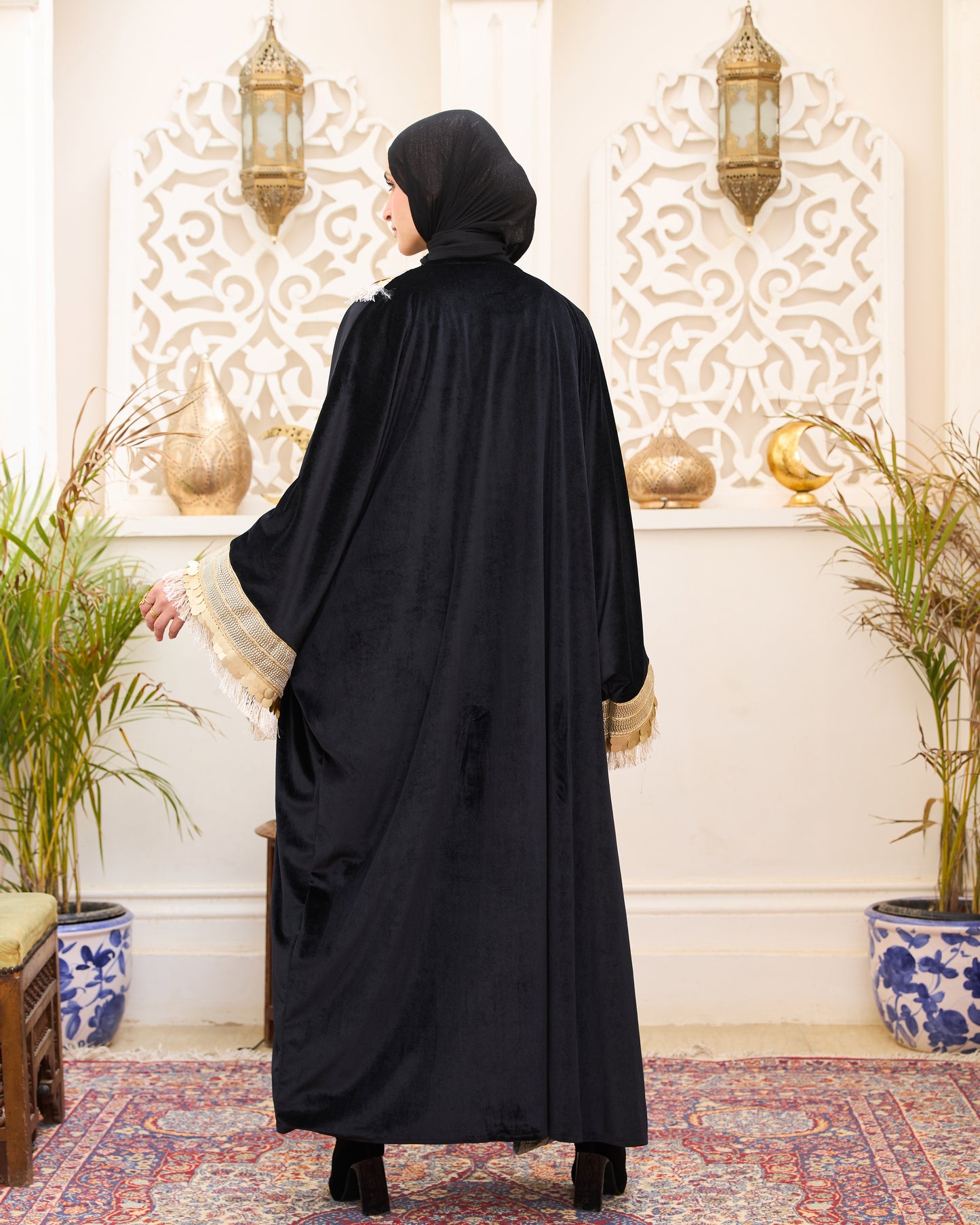 Royal Black Velvet Embellished Kaftan – Ramadan Edition