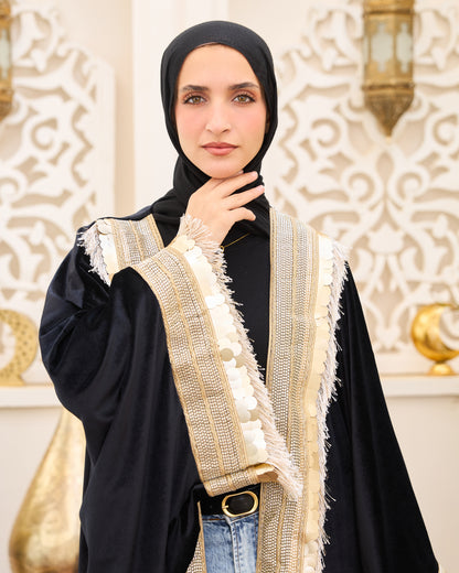 Royal Black Velvet Embellished Kaftan – Ramadan Edition