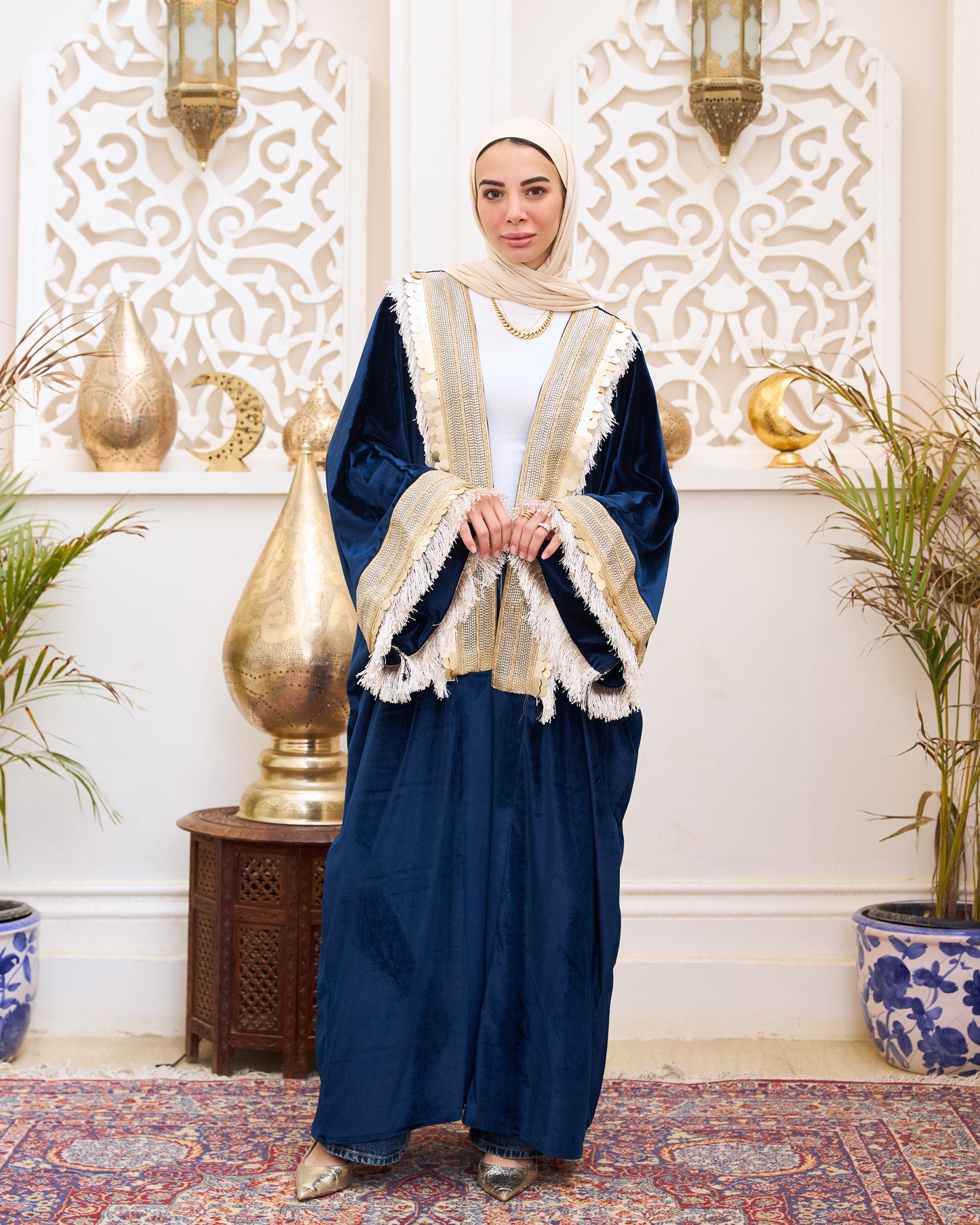 Royal Navy Velvet Embellished Kaftan – Ramadan Edition