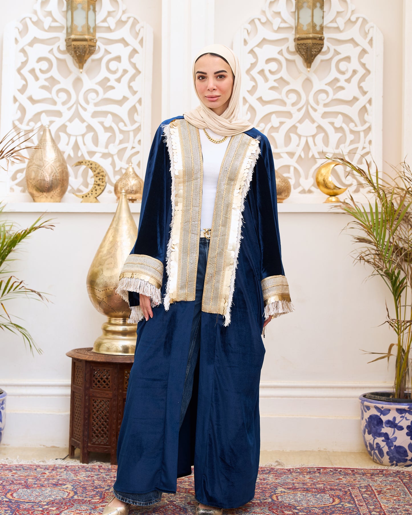 Royal Navy Velvet Embellished Kaftan – Ramadan Edition