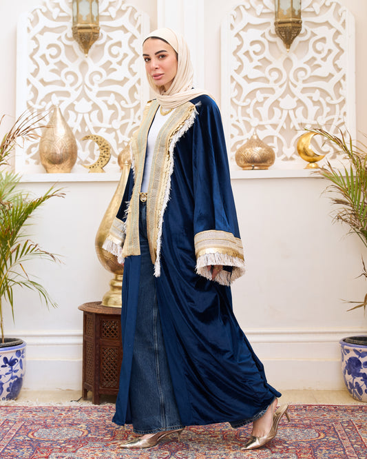 Royal Navy Velvet Embellished Kaftan – Ramadan Edition