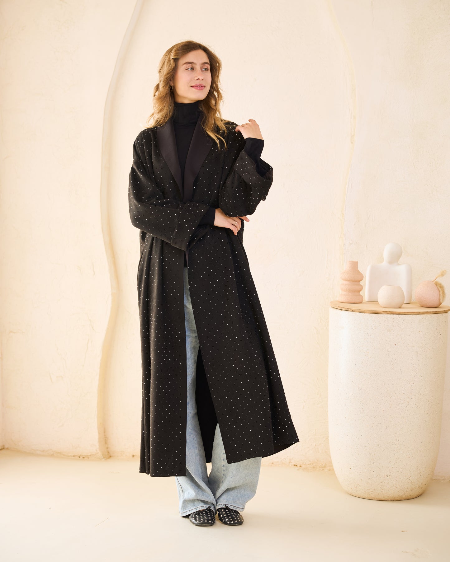 Black Glam Suede Coat