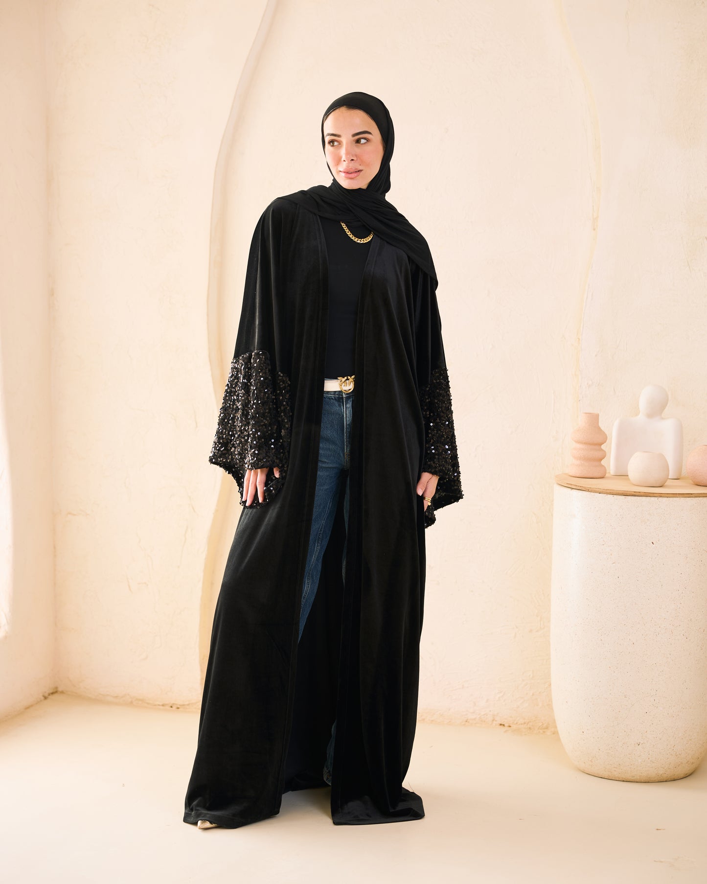 Sequin-Sleeve Velvet Kaftan – Ramadan Edition