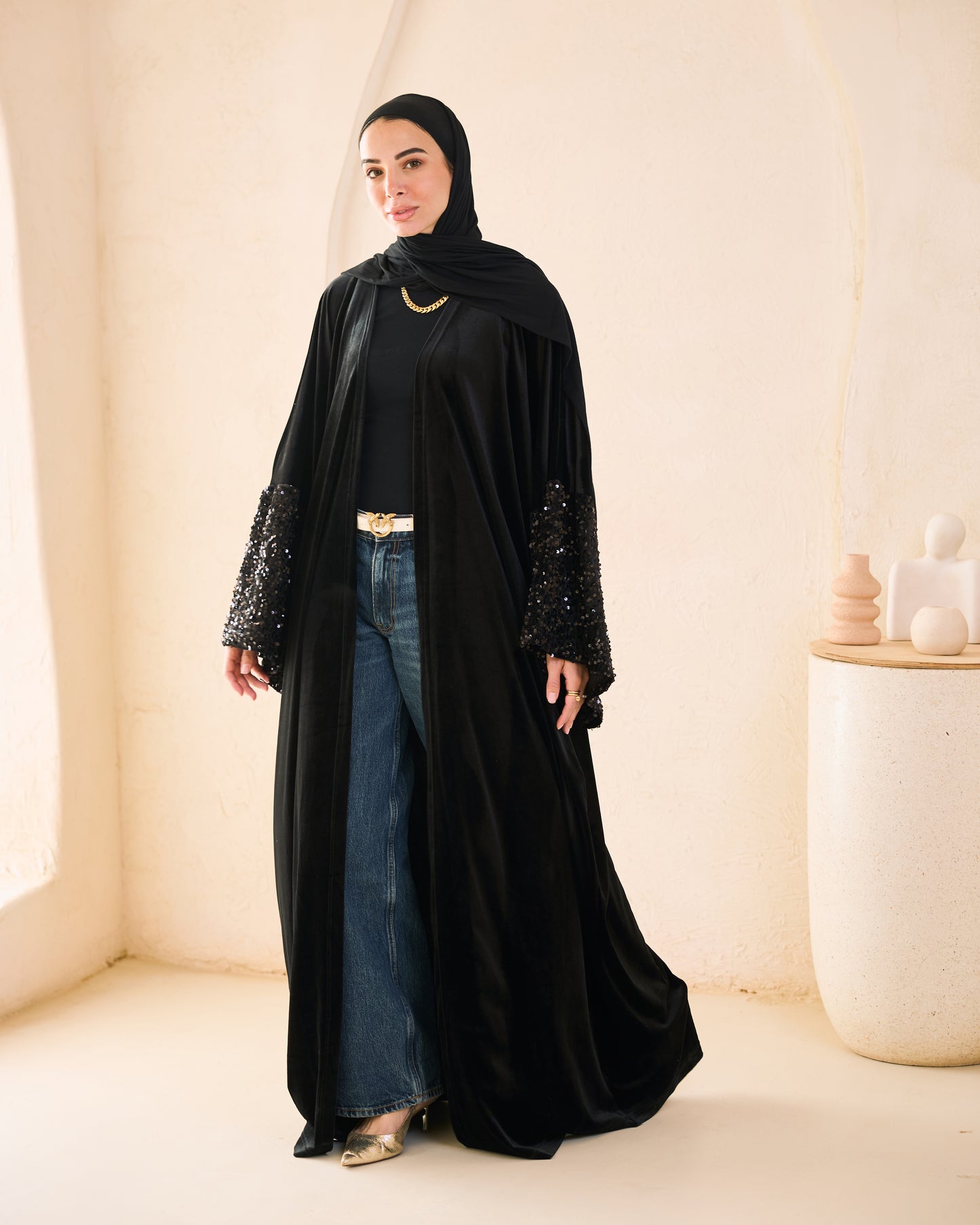 Sequin-Sleeve Velvet Kaftan – Ramadan Edition