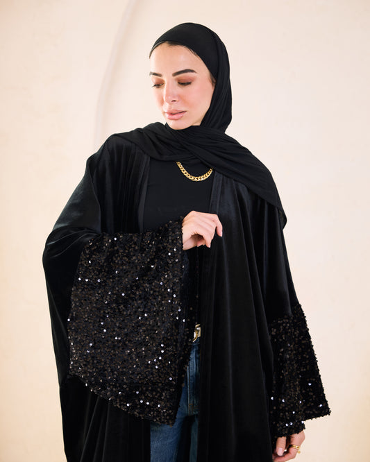 Sequin-Sleeve Velvet Kaftan – Ramadan Edition