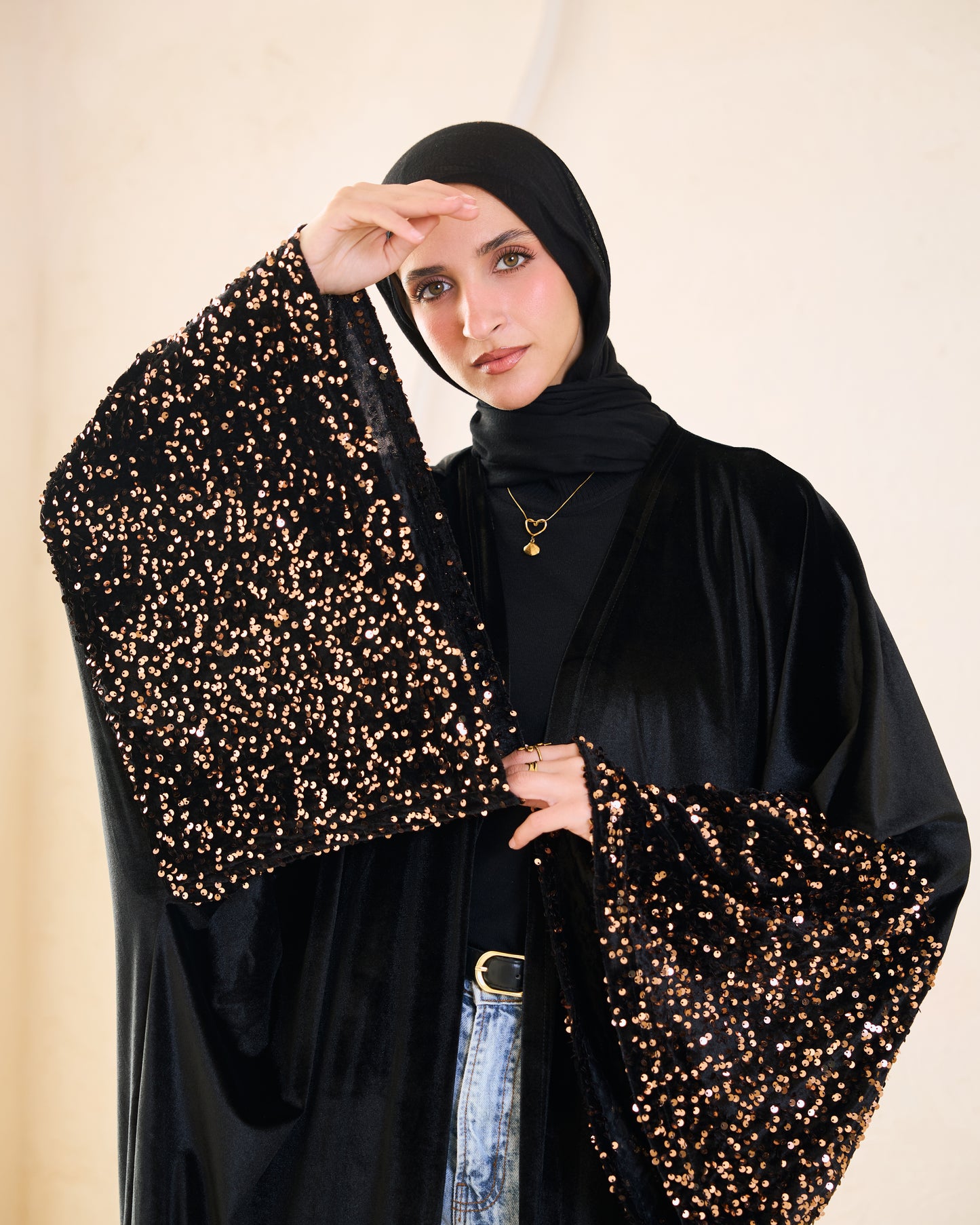 Sequin-Sleeve Velvet Kaftan – Ramadan Edition