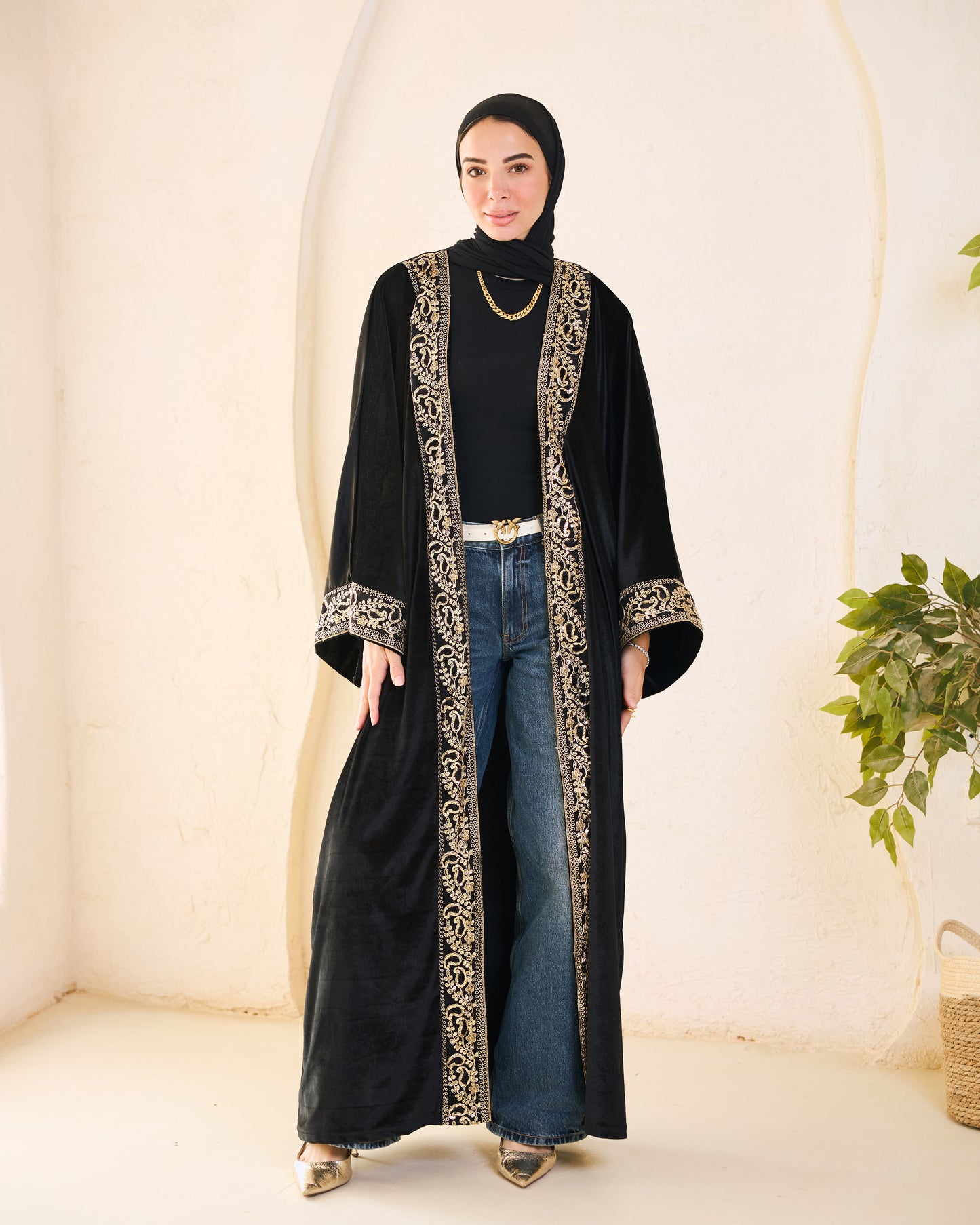 Black Heritage Gold-Embroidered Velvet Kaftan