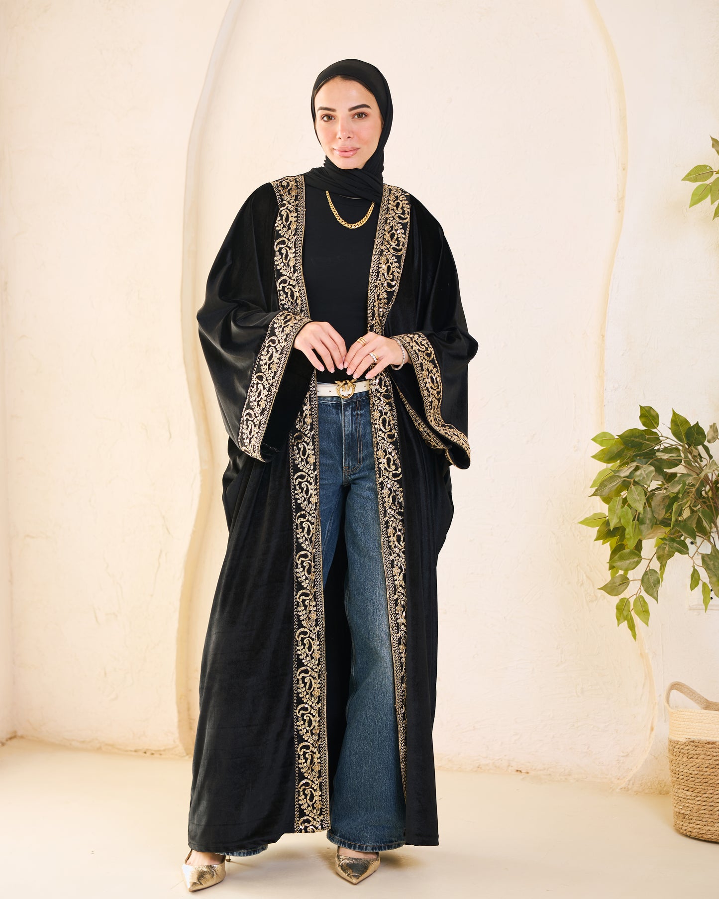 Black Heritage Gold-Embroidered Velvet Kaftan