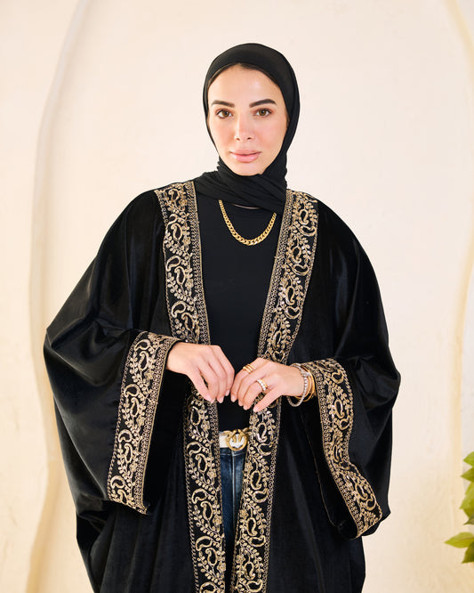Black Heritage Gold-Embroidered Velvet Kaftan