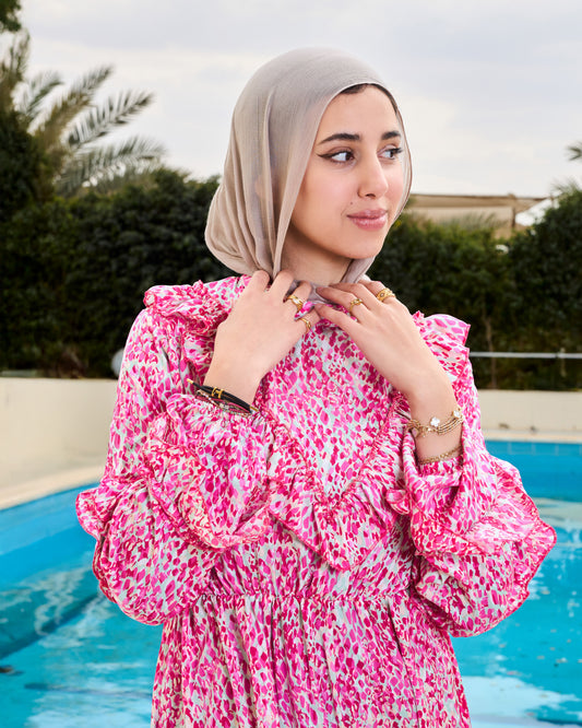 Pinky-Pattern Ruffled Dress