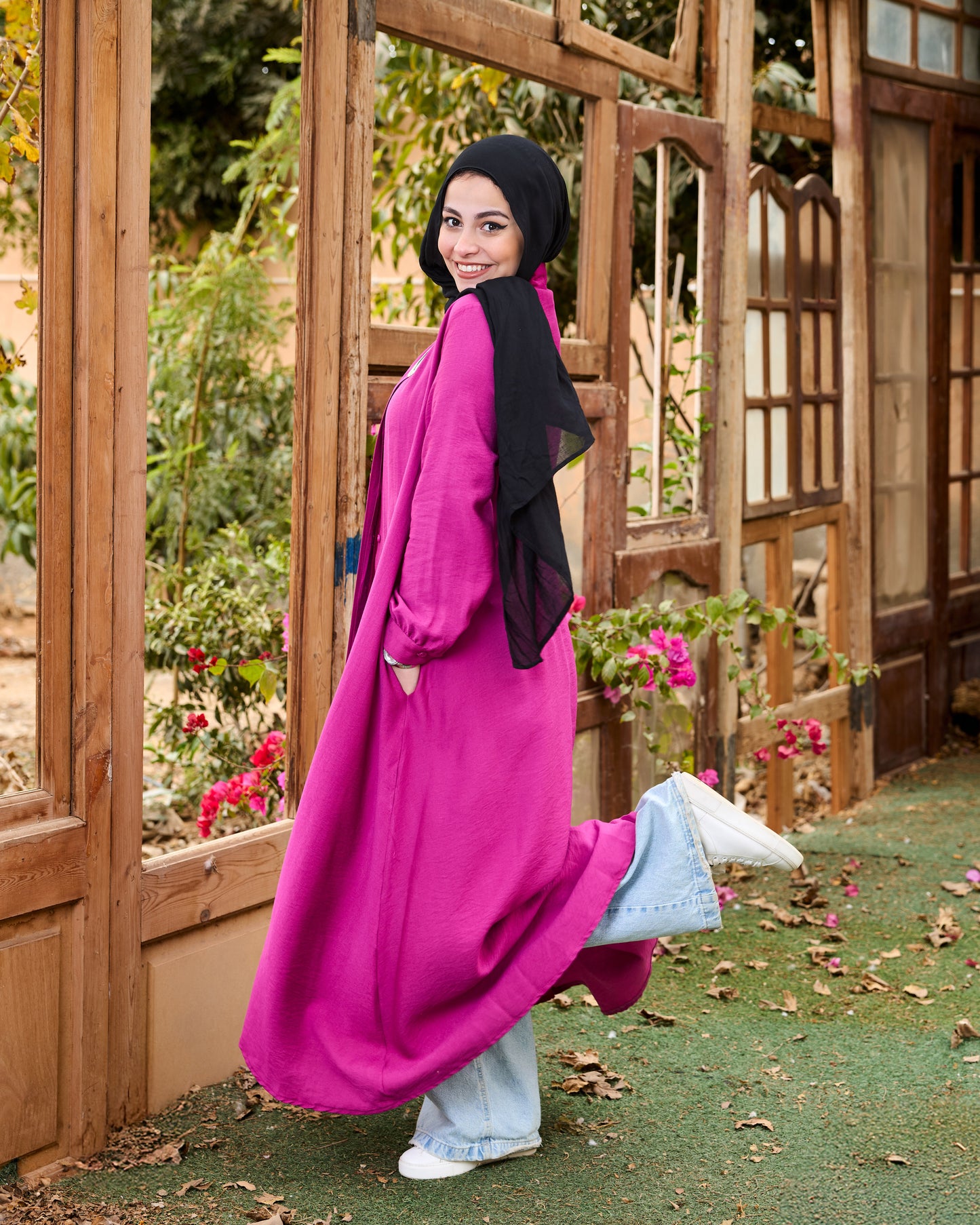 Flowy Linen Shirt Dress (Fuchsia)