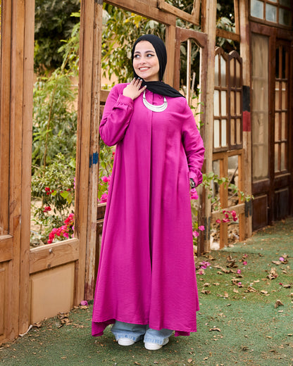 Flowy Linen Shirt Dress (Fuchsia)