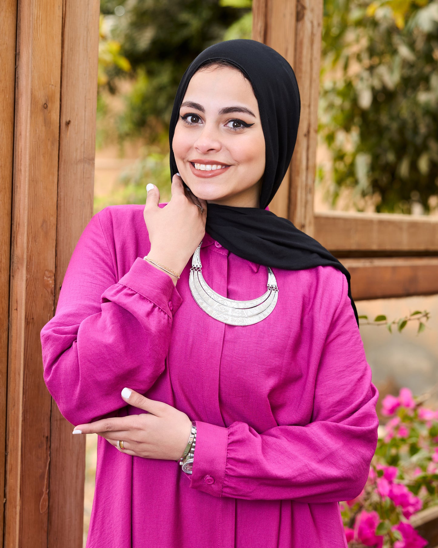 Flowy Linen Shirt Dress (Fuchsia)