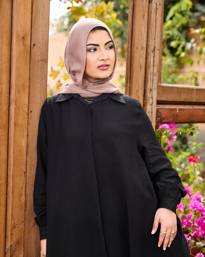 Flowy Linen Shirt Dress (Black)