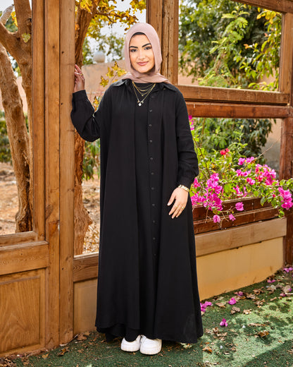 Flowy Linen Shirt Dress (Black)