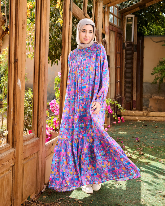 Mosaic Pattern Dress (Fuchsia)