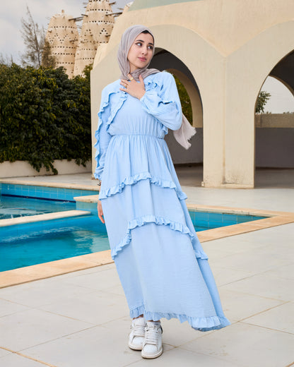 Plain Ruffled Dress (Baby-blue)