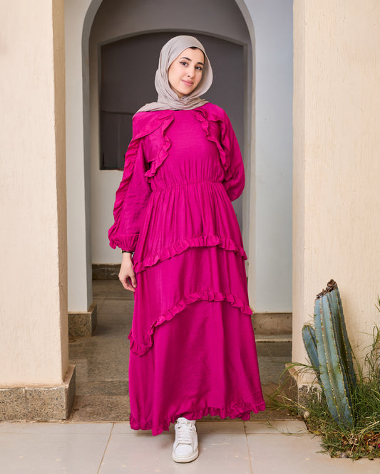 Plain Ruffled Dress (Fuchsia)