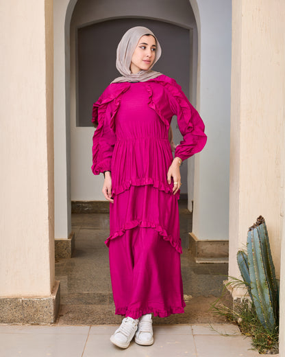 Plain Ruffled Dress (Fuchsia)