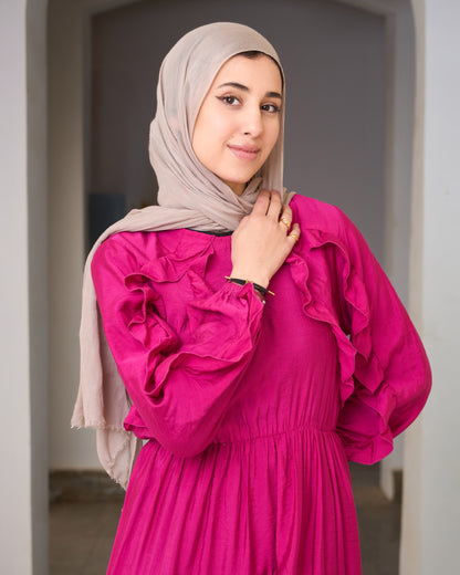 Plain Ruffled Dress (Fuchsia)