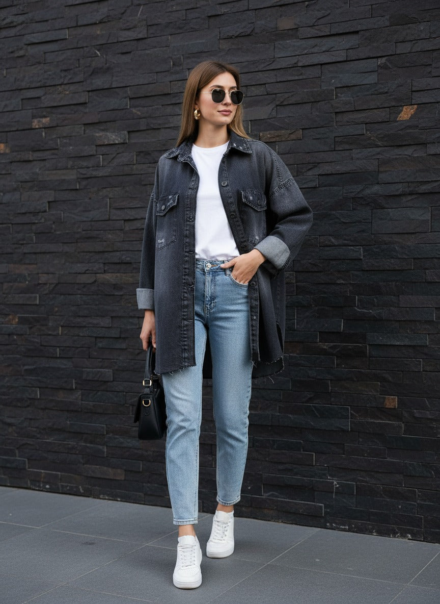 Dark Gray Denim Shirt