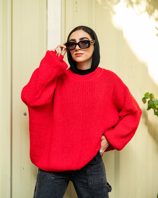 Oversized chunky sweater in Bright red