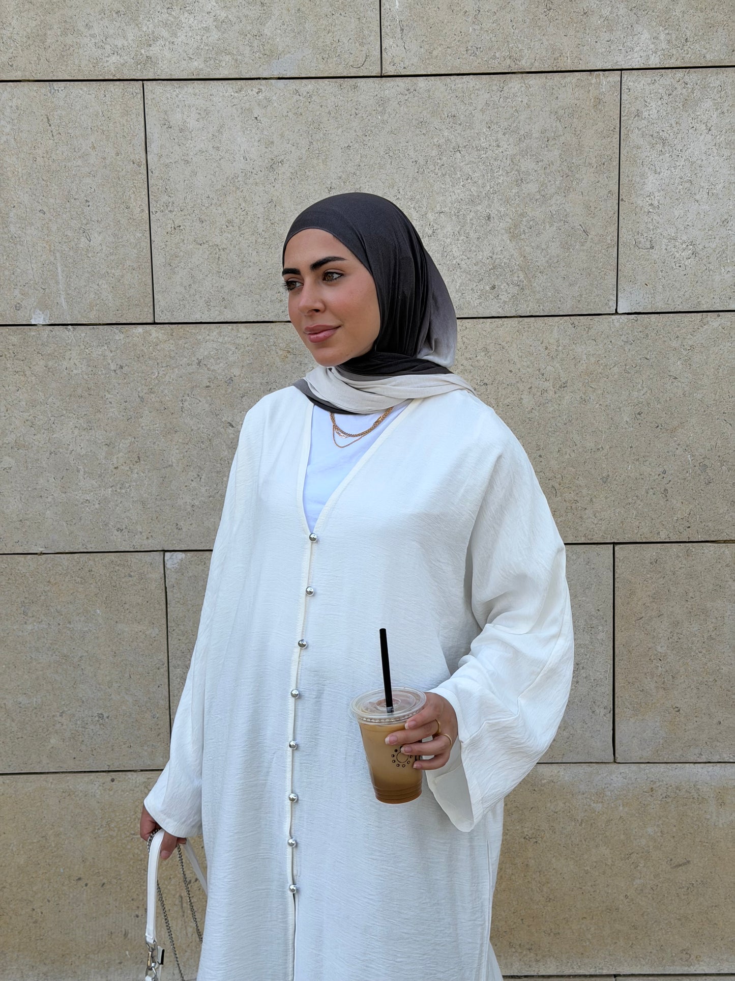 Pearl Button Long Tunic In White