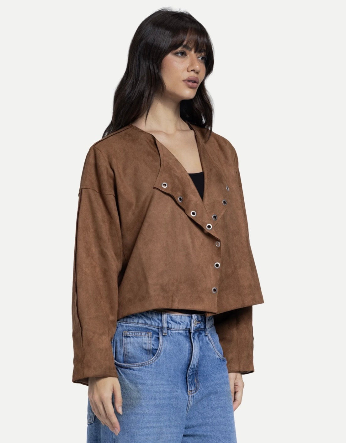Emili Suede Cardigan In Brown