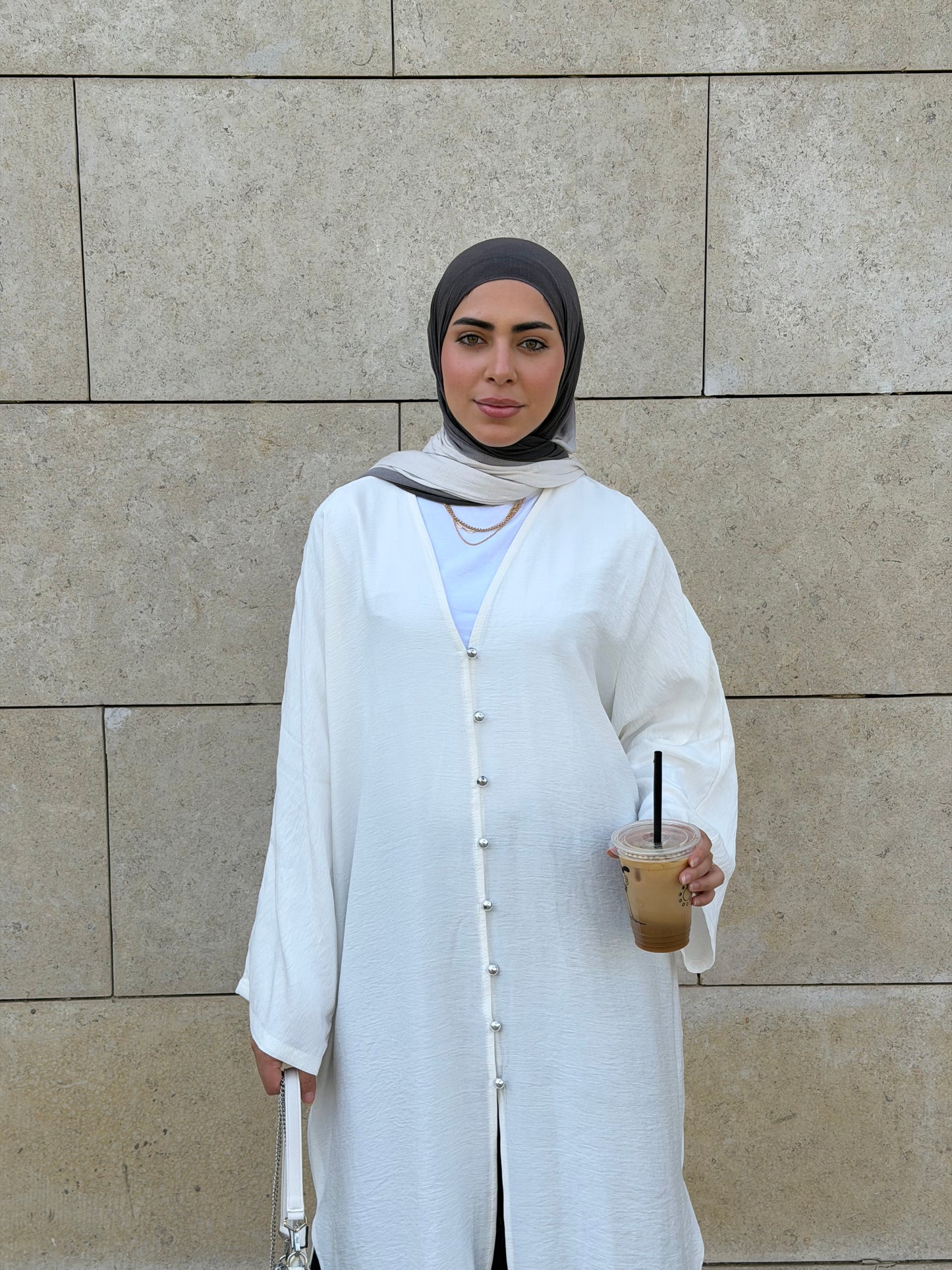 Pearl Button Long Tunic In White