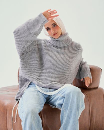 High-Low Turtle-neck Pullover In Lilac