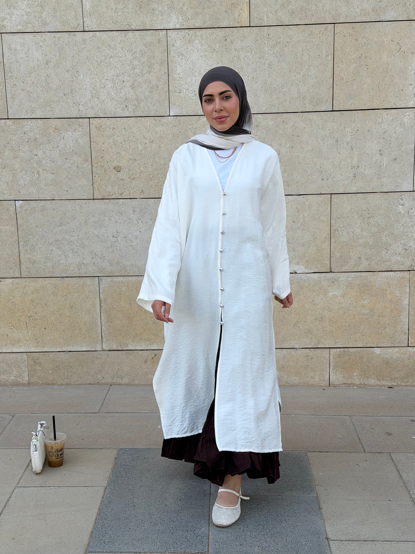 Pearl Button Long Tunic In White