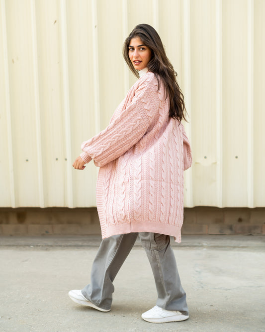 Cable-knit Cardigan in body rose 