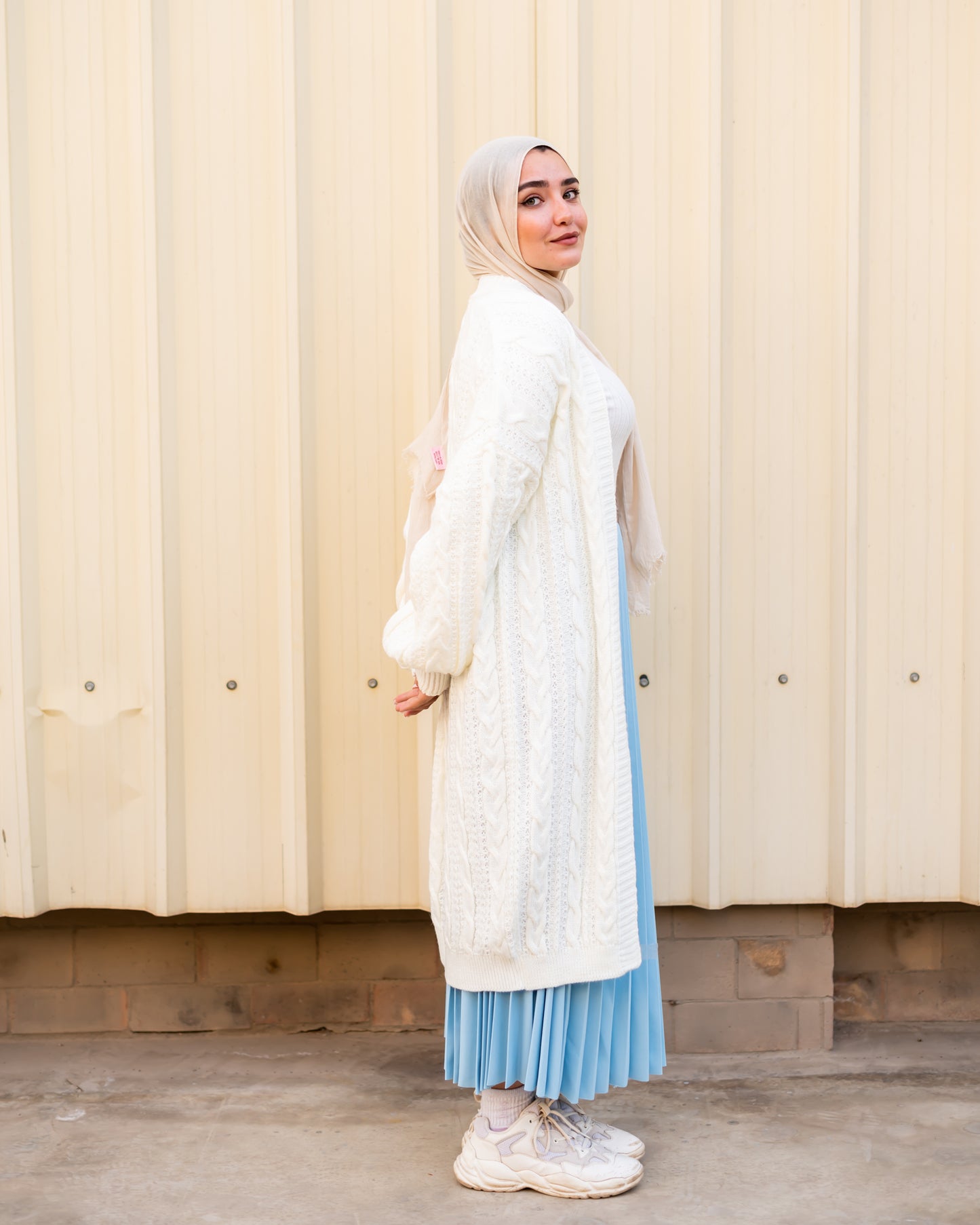Cable knit cardigan in off white