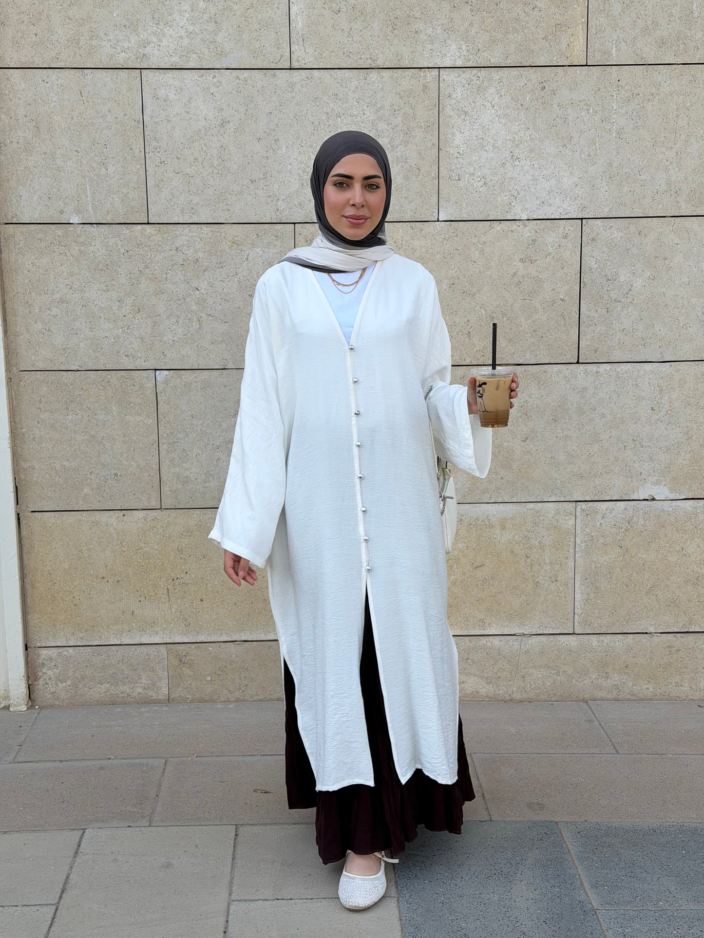 Pearl Button Long Tunic In White