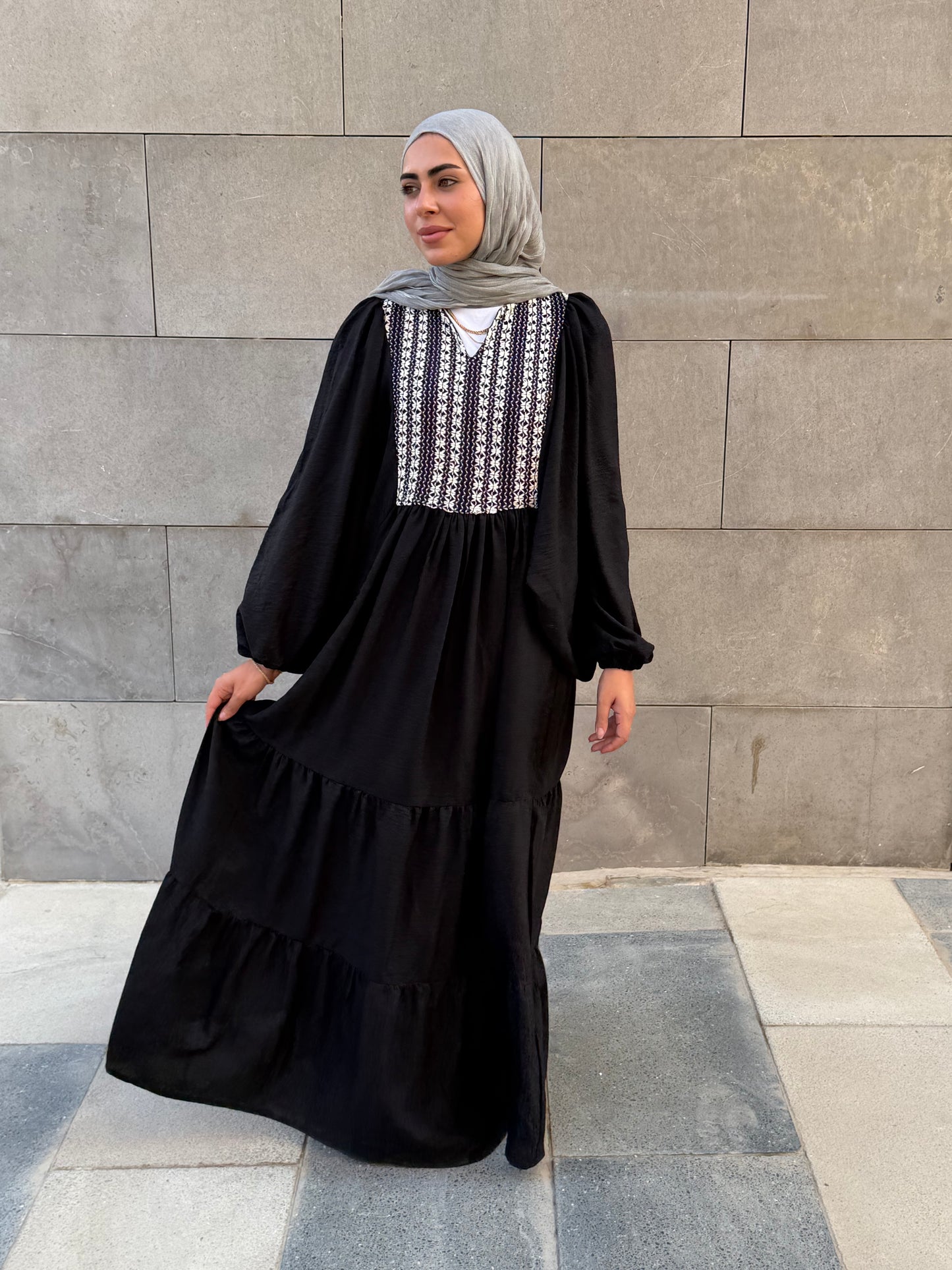 Amara Embroidered Maxi Dress In Black