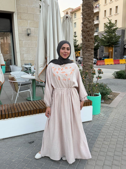 Elena Beige Embroidered  Dress