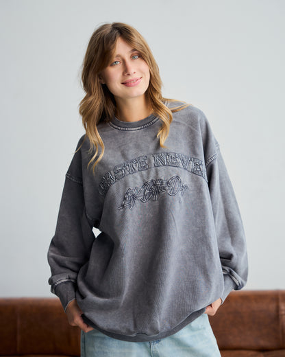 Washed Grey Oversized Crew Neck Sweatshirt
