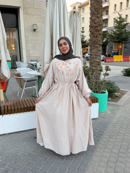 Elena Beige Embroidered  Dress