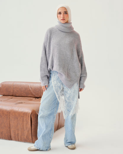 High-Low Turtle-neck Pullover In Lilac